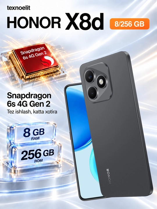 Смартфон HONOR X8d, 8/256 ГБ, 6,77″ AMOLED 120 Гц, 108 Мп, 7000 мАч, подарок: рюкзак HONOR