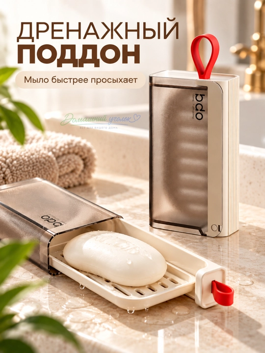 Дорожная мыльница BDO с дренажным поддоном и крышкой, белая, 11,5 см
