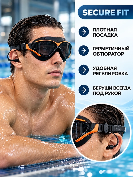 Очки для плавания, подводные очки для бассейна с берушами и кейсом