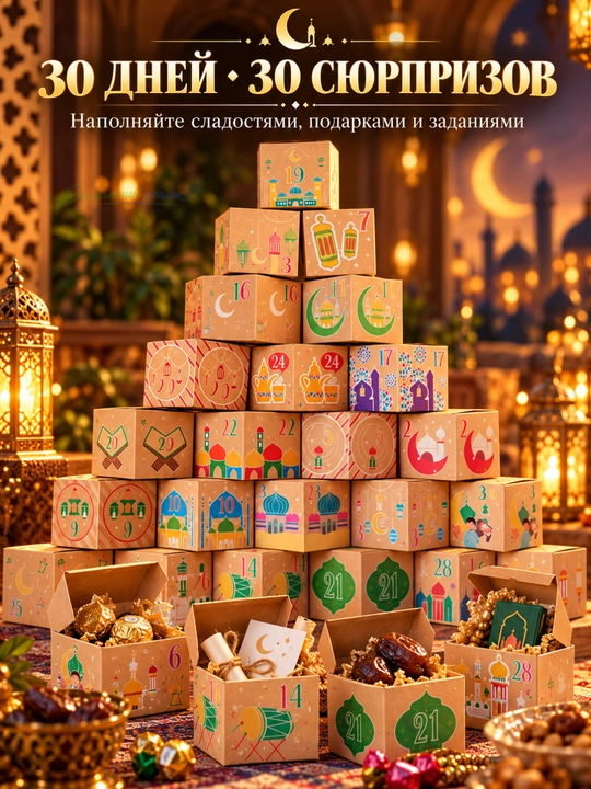 Bolalar uchun Ramazon advent-kalendari — 30 kunlik sovg‘a qutilari bilan