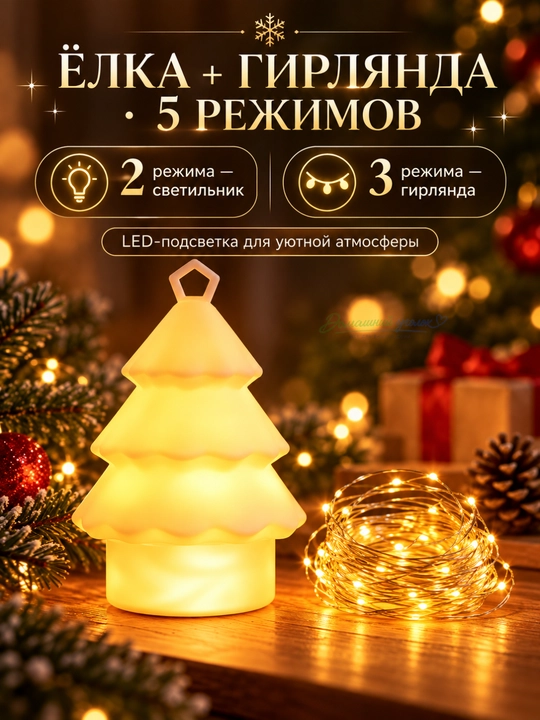 Yangi yil uchun LED archa chiroq, USB Type-C, 1800 mA·soat, 5 ta rejim, dekorativ lampa