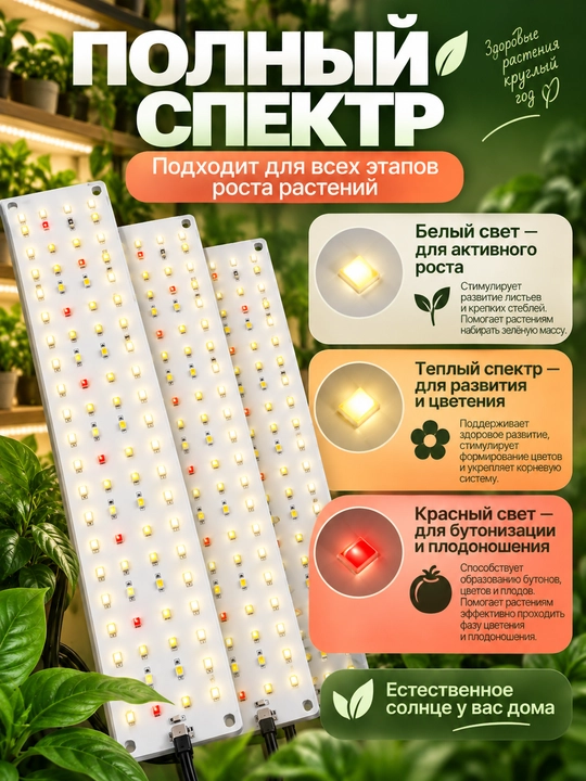 O'simliklar uchun LED lampa, to'liq spektrli fitolampa, taymerli 4 panel