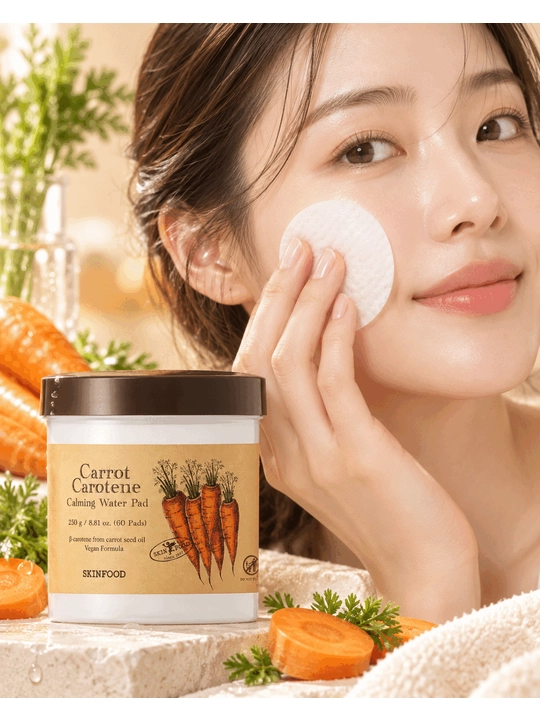 SKINFOOD Carrot Carotene Calming Water Pad namlantiruvchi toner-padlari, 60 dona