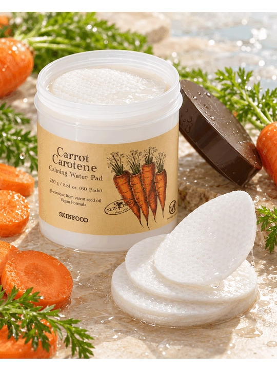 SKINFOOD Carrot Carotene Calming Water Pad namlantiruvchi toner-padlari, 60 dona