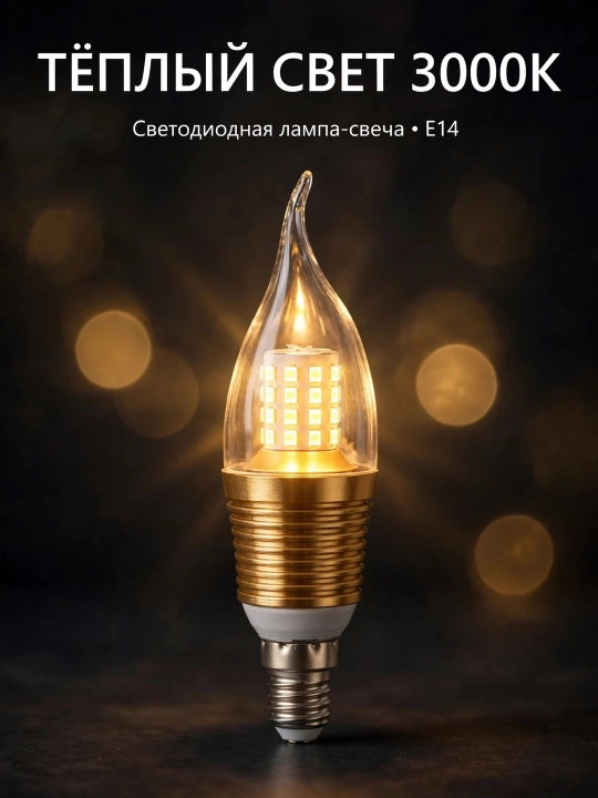 LED sham lampochkasi, 9/12 Vt, E14, oq, neytral va sariq chiroq