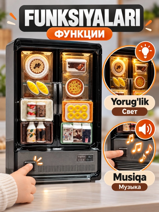 Игровой набор холодильник с продуктами — интерактивная музыкальная игрушка, 3+