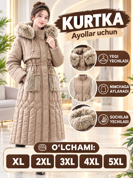 Kurtkalar qishki malamerka( 1-razmer kattasini tanlang) ayollar kurtkasi,xalafayder XL-5XL