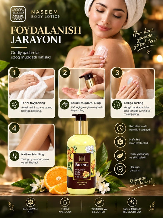 NASEEM Perfumed Body Lotion, 250 ml, Tana uchun xushbo‘y losyon, Dubay