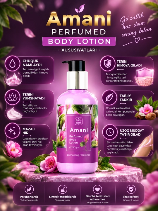 NASEEM Perfumed Body Lotion, 250 ml, Tana uchun xushbo‘y losyon, Dubay