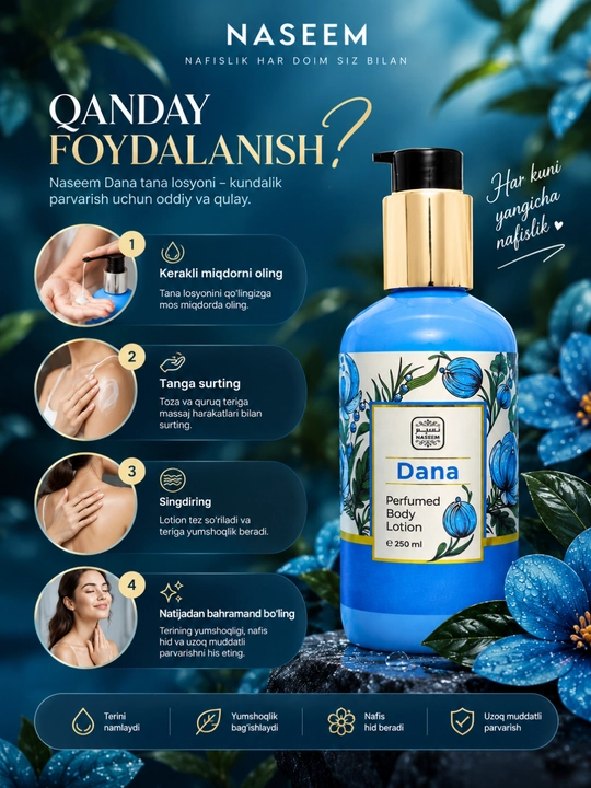NASEEM Perfumed Body Lotion, 250 ml, Tana uchun xushbo‘y losyon, Dubay
