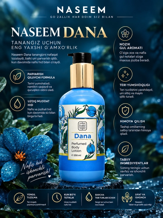 NASEEM Perfumed Body Lotion, 250 ml, Tana uchun xushbo‘y losyon, Dubay