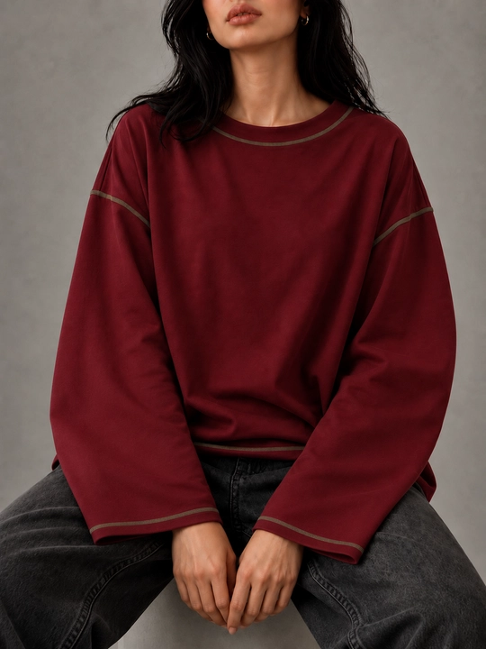 Ayollar uchun uzun yengli oversize longsliv, dekorativ chokli, GEM STYLE - 