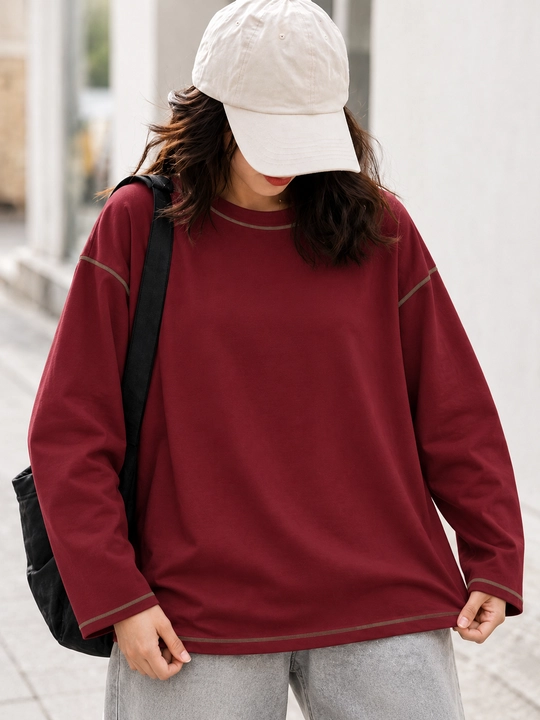 Ayollar uchun uzun yengli oversize longsliv, dekorativ chokli, GEM STYLE