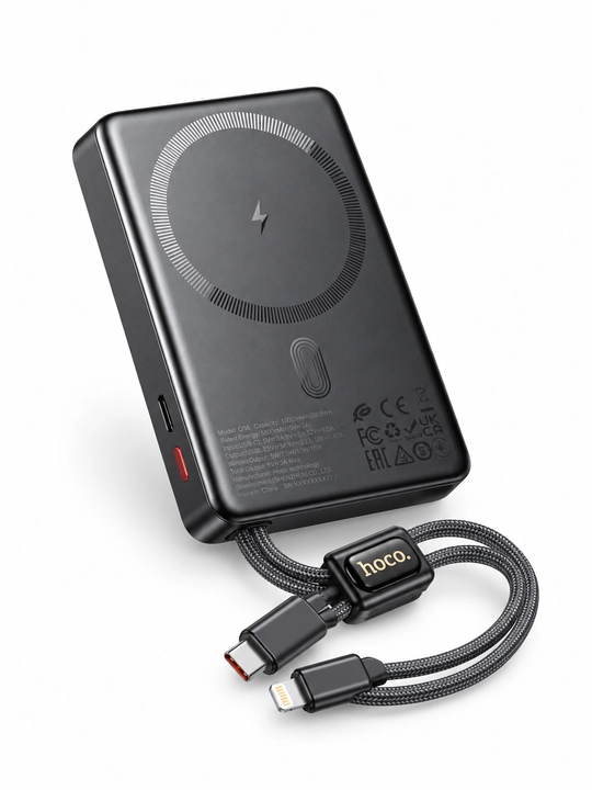 Hoco Q56 magnitli poverbank, 10000 mAh, PD 20 W, simsiz 15 W, USB-C va Lightning kabellar