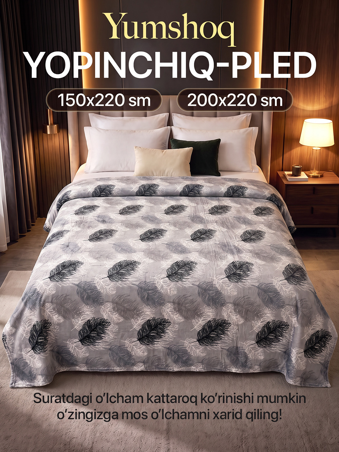 Yumshoq pled yopinchiq, yotoq va divan uchun, ikki kishilik adyol - 