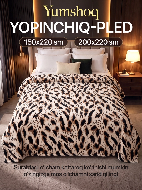 Yumshoq pled yopinchiq, yotoq va divan uchun, ikki kishilik adyol - 