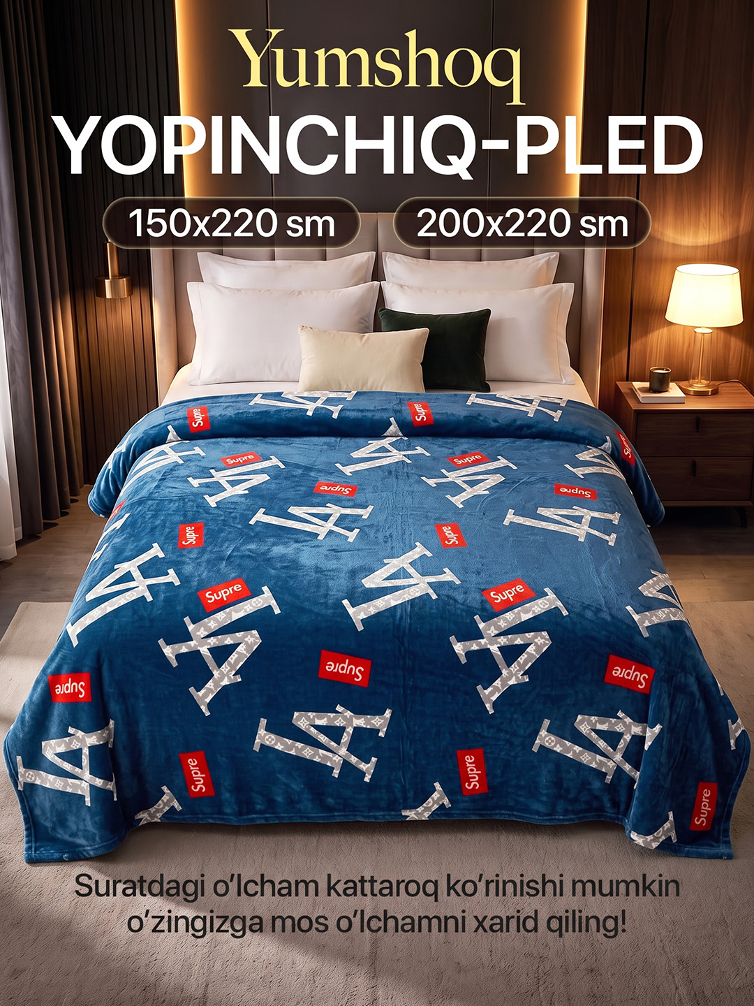 Yumshoq pled yopinchiq, yotoq va divan uchun, ikki kishilik adyol - 