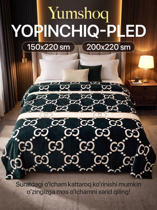 Yumshoq pled yopinchiq, yotoq va divan uchun, ikki kishilik adyol - 