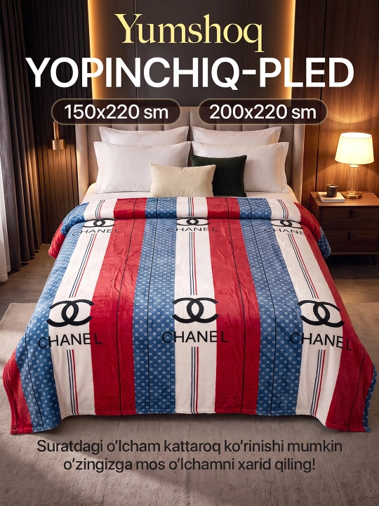 Yumshoq pled yopinchiq, yotoq va divan uchun, ikki kishilik adyol - 