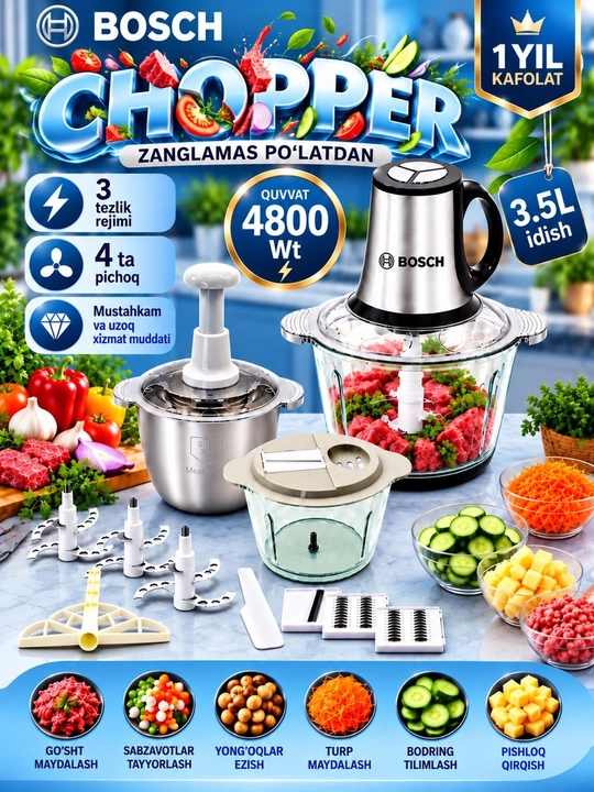 Чоппер-измельчитель, 5 в 1, электрический, миксер, мясорубка, терка, чоппер, блендер - 