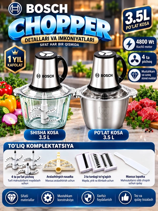 Чоппер-измельчитель, 5 в 1, электрический, миксер, мясорубка, терка, чоппер, блендер
