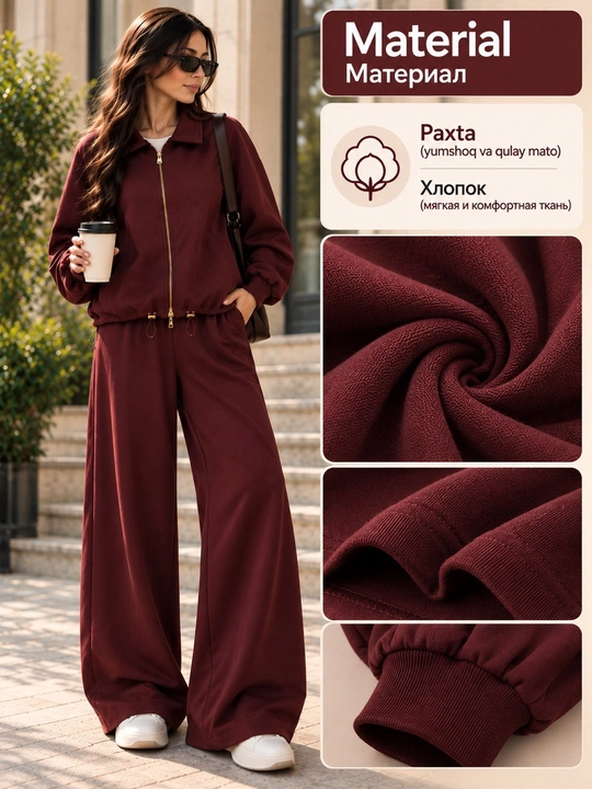 Ayollar sport kostyumi, oversize to‘plam, ikkilik, katta o‘lcham
