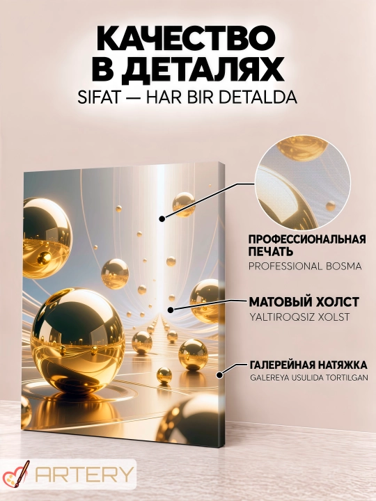 Картина на стену ARTERY, интерьерный постер и панно "Золотые миры"