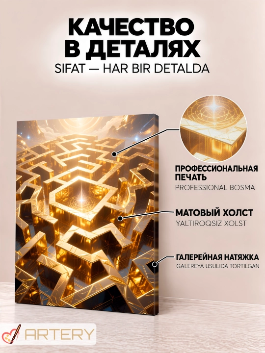 Картина на стену ARTERY, интерьерный постер и панно "Золотые миры"