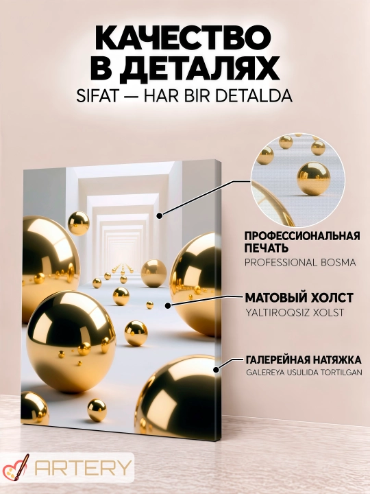 Картина на стену ARTERY, интерьерный постер и панно "Золотые миры"