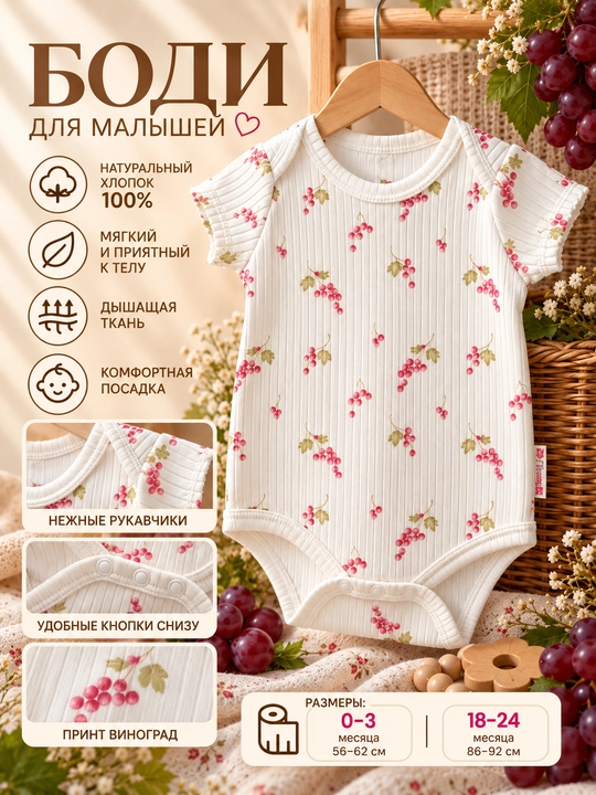Qiz bola uchun Tiffany Baby bodisi uzum naqshli va burmali - 