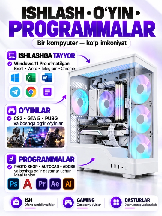 O'yin kompyuteri, Core i5-12400F, kelajak uchun mos zamonaviy tayyor kompyuter