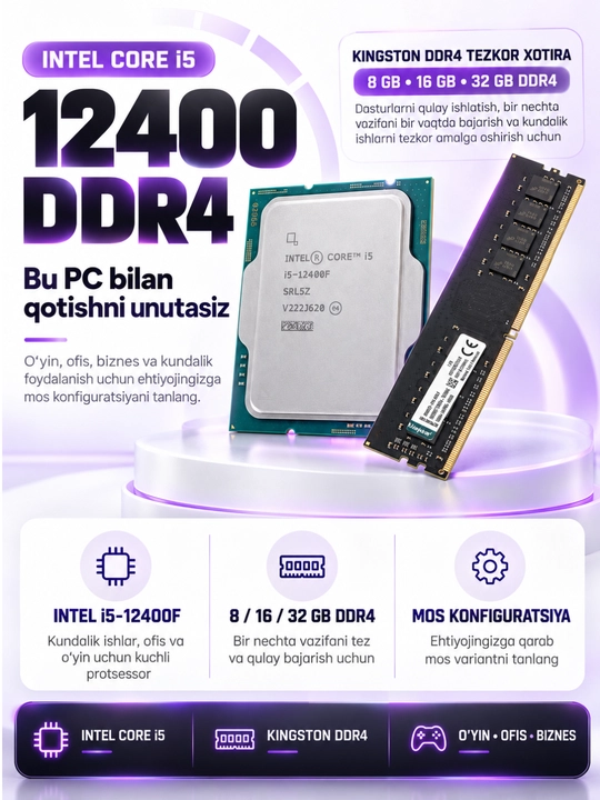 O'yin kompyuteri, Core i5-12400F, kelajak uchun mos zamonaviy tayyor kompyuter
