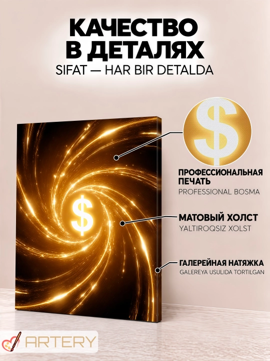 Картина на стену ARTERY, интерьерный постер и панно "Золотые миры"