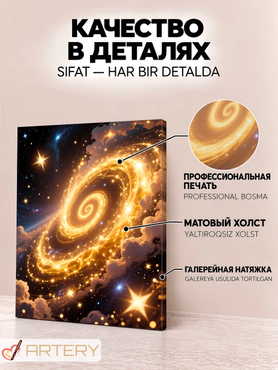 Картина на стену ARTERY, интерьерный постер и панно "Золотые миры"