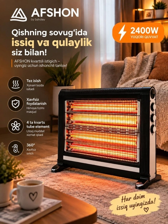 Kvartsli isitgich, elektr isitgich, isitkich, 2400W-isitgich, infraqizil isitgich, AFShon - 