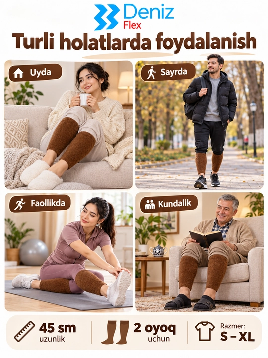 Isituvchi tizza va boldir bandaji Deniz Flex, 45 sm, 2 oyoq uchun, S-XL