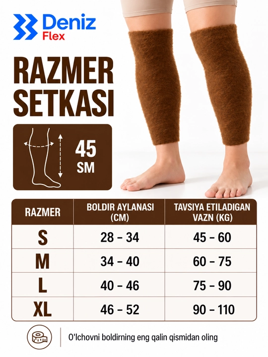 Isituvchi tizza va boldir bandaji Deniz Flex, 45 sm, 2 oyoq uchun, S-XL