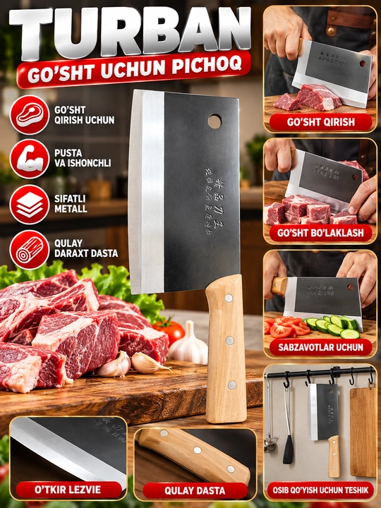 Go‘sht, parranda va suyaklar uchun bolta, oshxona boltasi - 