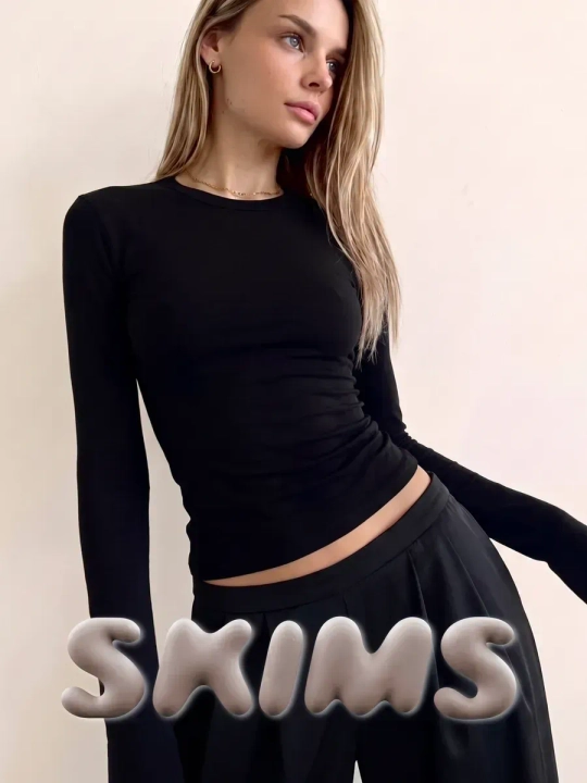 Женский базовый лонгслив SKIMS стиля, облегающий, длинный рукав - 