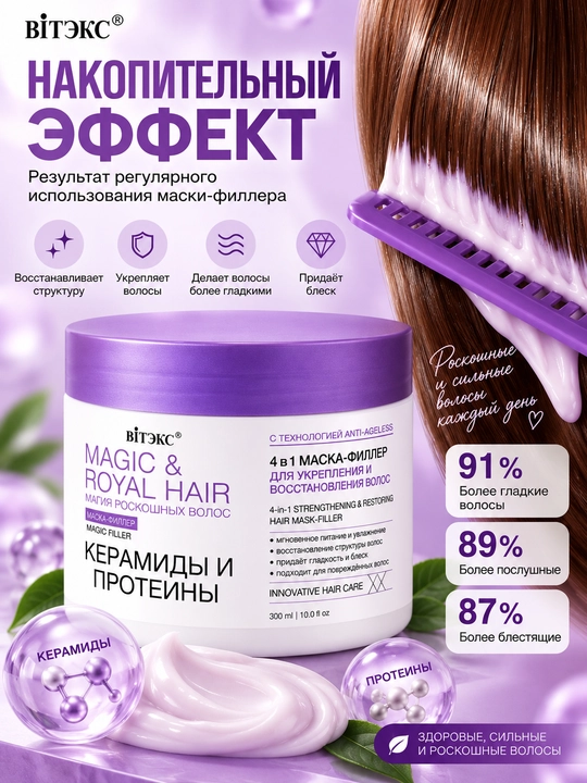 Маска-филлер для волос Витэкс Magic&Royal Hair 4in1 Керамиды и протеины, 300 мл