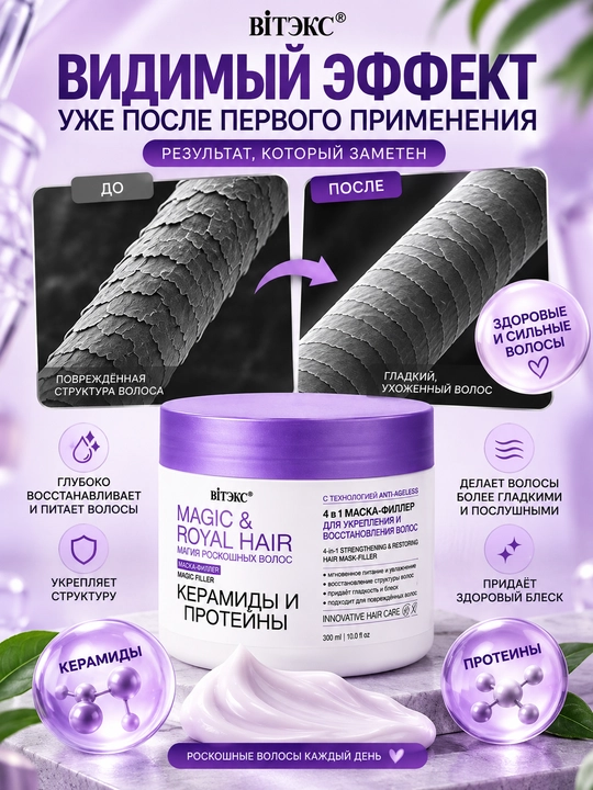 Маска-филлер для волос Витэкс Magic&Royal Hair 4in1 Керамиды и протеины, 300 мл