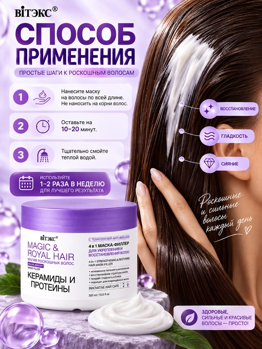 Маска-филлер для волос Витэкс Magic&Royal Hair 4in1 Керамиды и протеины, 300 мл