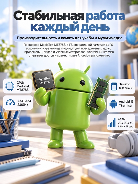 Планшет для детей Novey Kids Tab K15 8", 4/64 ГБ, Wi-Fi, Android 13