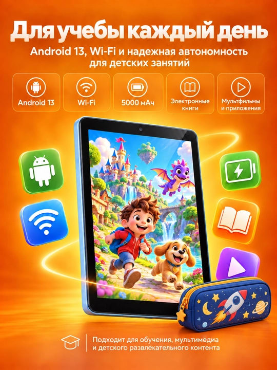 Планшет для детей Novey Kids Tab K15 8", 4/64 ГБ, Wi-Fi, Android 13