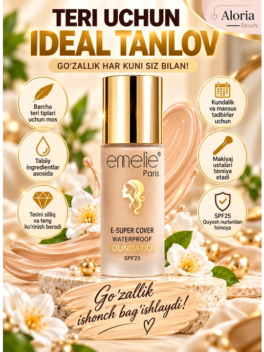 Тональный крем Emelie, SPF 25, увлажняющий, матовый тон, 45 мл - 