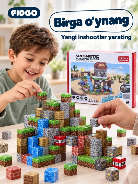 Magnitli konstruktor va kubik-pazl FIDGO, 25–200 ta detal