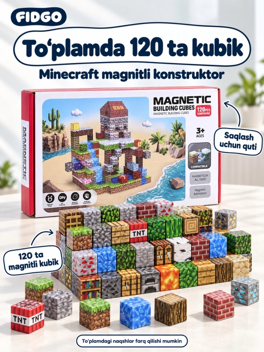 Magnitli konstruktor va kubik-pazl FIDGO, 25–200 ta detal