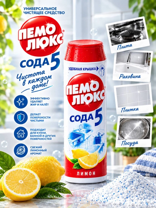 Пемолюкс Сода 7 чистящий порошок для кухни и дома - 