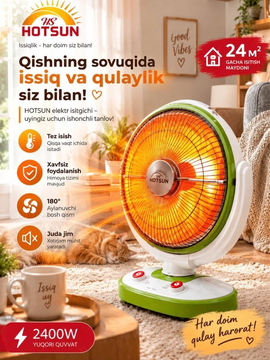 Elektr isitgich, 2400W isitgich, infraqizil isitgich, uy isitkich, HOTSUN, 24 m² xonalar - 