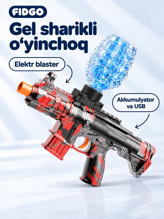 Игрушечный автомат AK-47 Орбиз FIDGO, стреляет гелевыми пулями, с аккумулятором